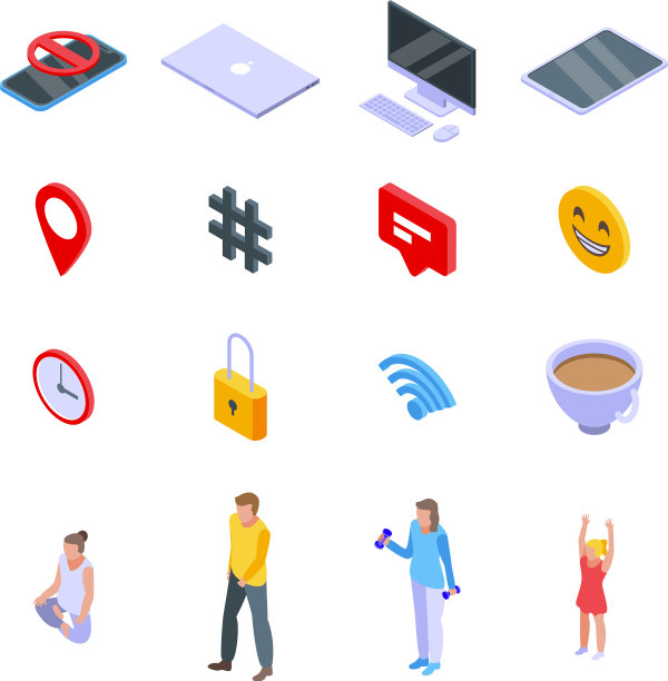 数字排毒图标设置等距风格图片下载