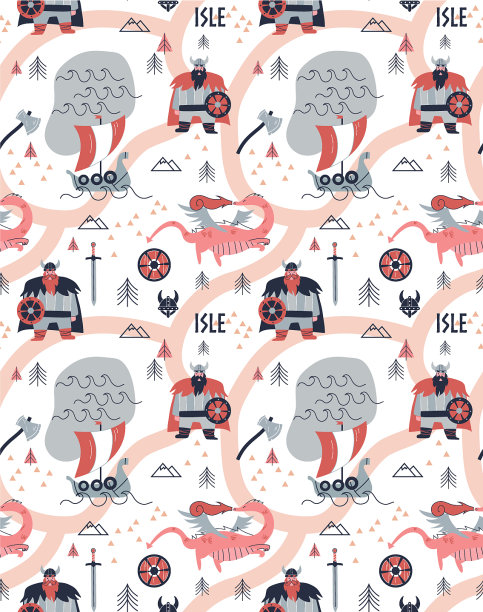 维京卡通风格无缝图案图片下载
