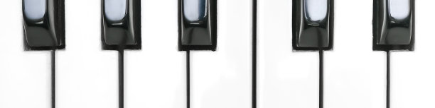 古典钢琴键盘，黑白琴键的乐器近距离，俯视图横幅图片下载