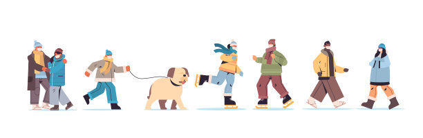 让人们戴上口罩在户外行走男性女性进行冬季户外活动冠状病毒隔离图片下载