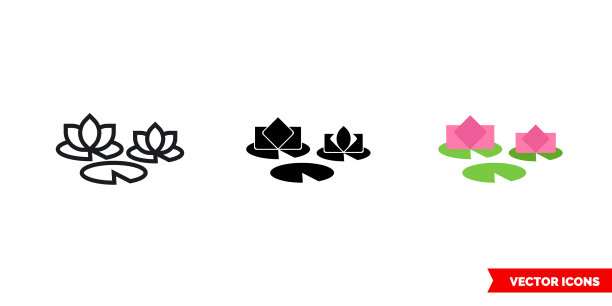 睡莲图标3种类型孤立标志图片下载