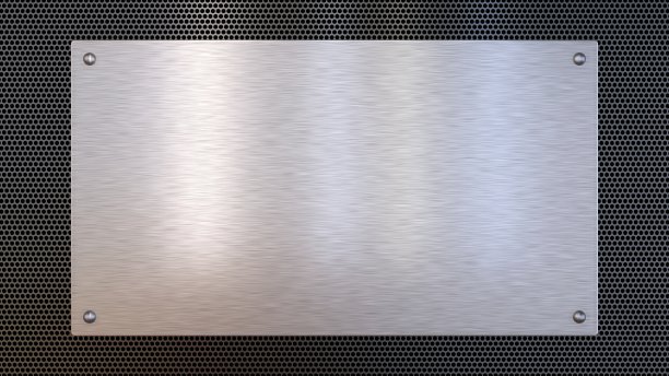 拉丝金属板上穿孔金属背景纹理。铝,钢。三维演示图片下载