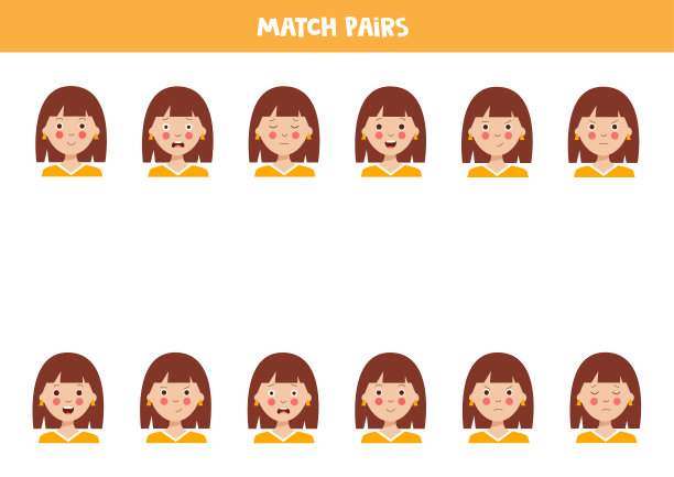 配对的可爱女孩。教育工作表。图片下载