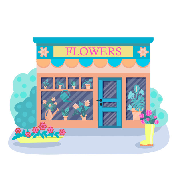 向量插图的花店。商店建筑外立面的插图。商店立面孤立在白色背景上。矢量插图在平面风格图片下载