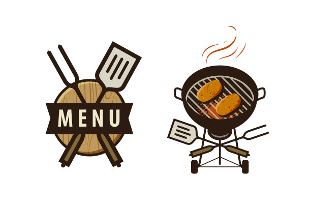 烧烤烧烤标志或标签菜单设计的咖啡馆图片下载