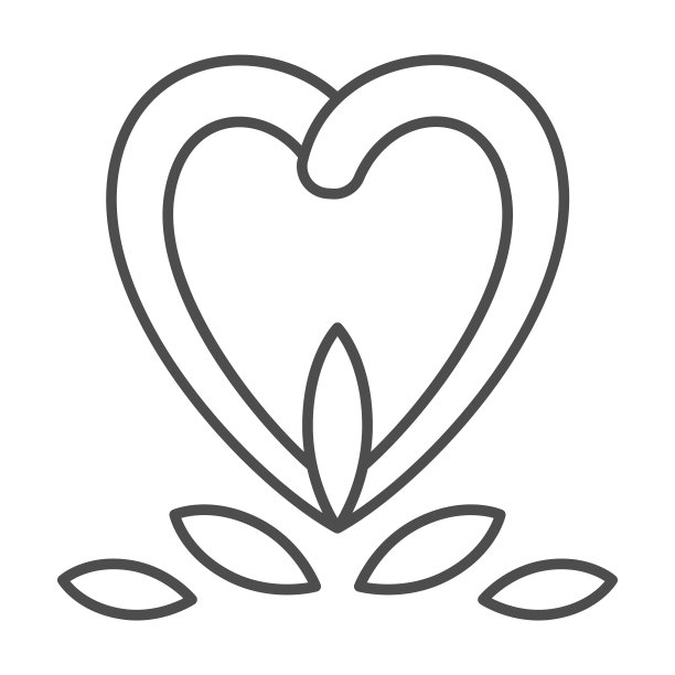 牙在心形细线图标，国际牙医日概念，牙心标志在白色背景，牙和心标志在轮廓风格的移动和网页设计。矢量图形。图片下载
