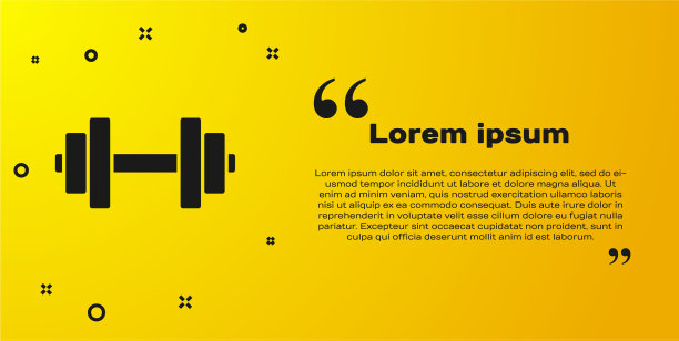 黑色哑铃图标孤立在黄色背景上图片下载