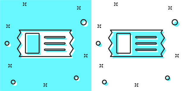黑线电影院票图标隔离在绿色图片下载