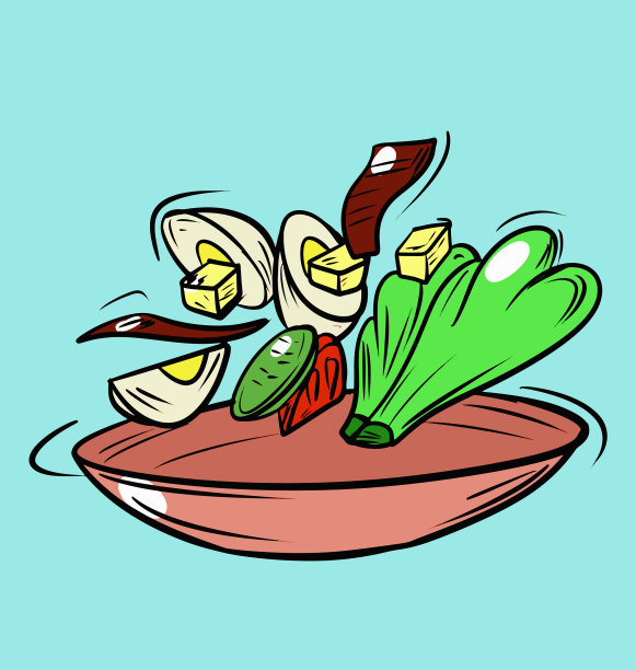 漂浮的卡通沙拉鸡蛋和生菜图片下载