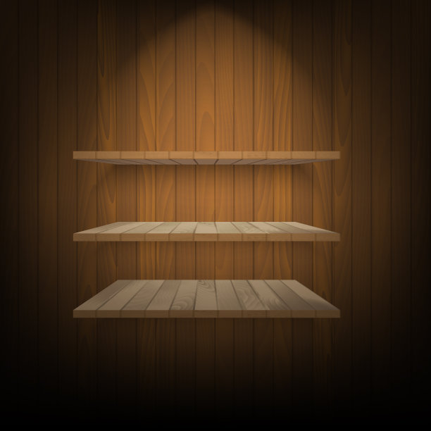 棕色的架子，柔和的光线挂在木墙上图片下载