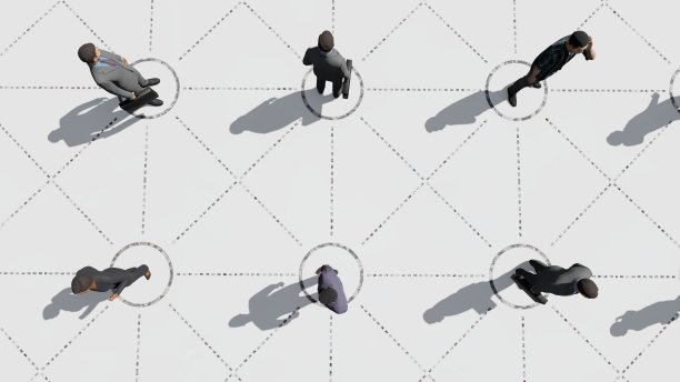 许多人的社会距离概念-鸟瞰图图片下载