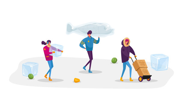 微小的男性和女性角色携带巨大的冰冻图片下载