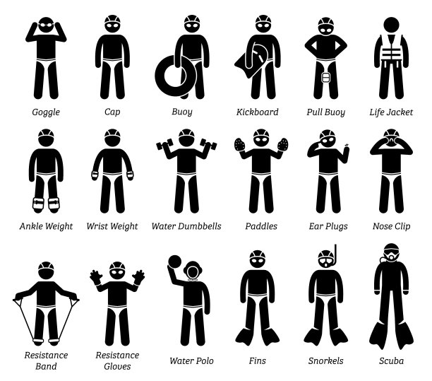 游泳装备和设备stick figure ICONS图片下载