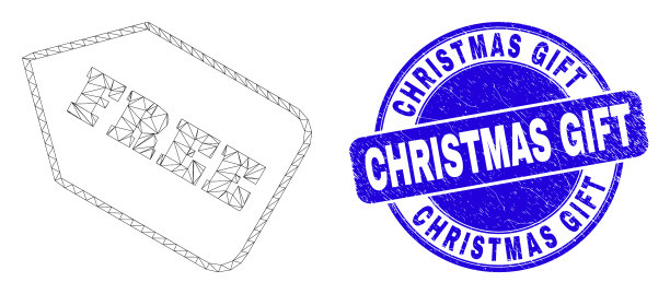 蓝色垃圾圣诞礼物印章和网孔图片下载