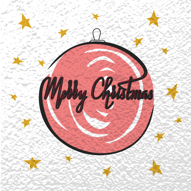 在圣诞玩具和星星的背景上手写圣诞快乐贺卡的矢量插图。图标,图标。图片下载