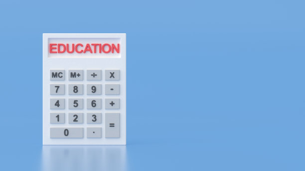 文字教育白色石膏计算器，蓝色背景图片下载