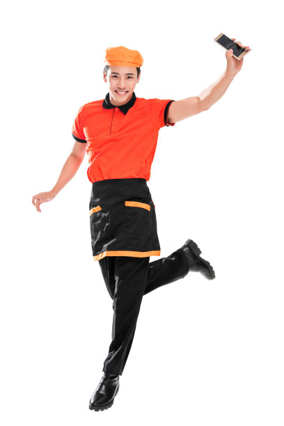 拿着手机的年轻女服务员图片下载