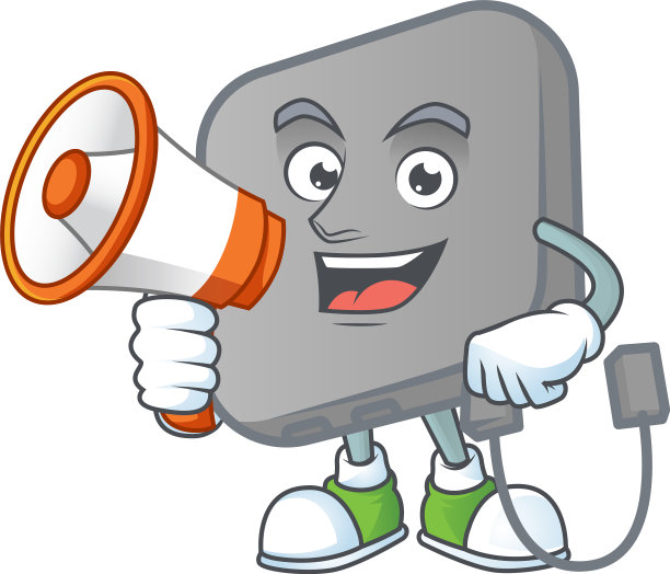 一个带扩音器的冷冰冰的卡通电源组图片下载