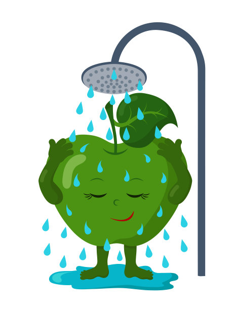 可爱可爱的苹果在洗澡时闭着眼睛。图片下载