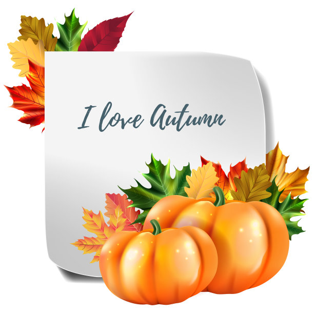 感恩节的空白。橙色背景的宣传贴纸上写着感恩节快乐。我爱秋天。秋季空白海报。矢量图图片下载