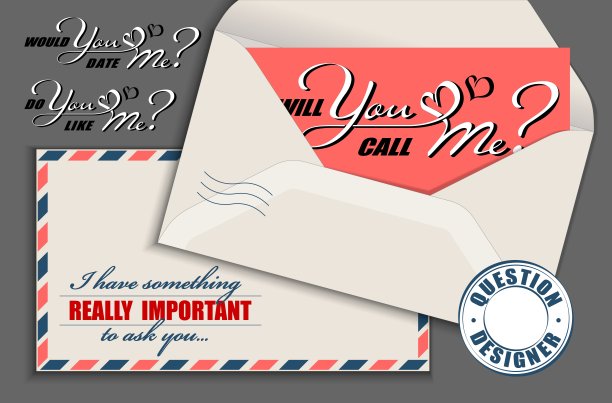 手绘书法字母与复制空间卡和复古信封。向量模型构造器的问题。你会给我打电话吗?你愿意和我约会吗?你喜欢我吗图片下载