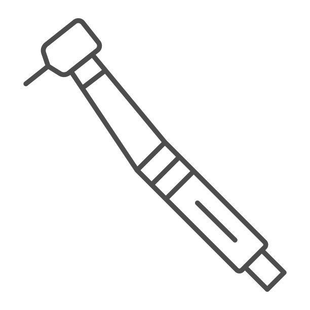 牙钻细线图标，国际牙医日的概念，口腔仪器标志在白色背景，牙钻机图标在轮廓风格的移动，网络。矢量图形。图片下载