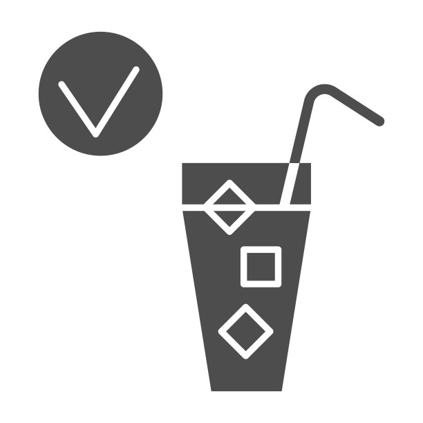 冷饮和检查标记固体图标，国际牙医日概念，白色背景上无过敏的牙齿标志，牙不敏感的字形风格图标。矢量图形。图片下载