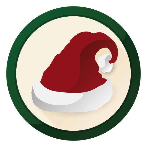 红色毛绒圣诞老人的帽子在圆形按钮图片下载