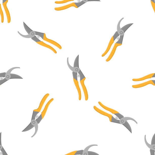 无缝图案与卡通园艺剪刀，剪在白色的背景。园艺工具。矢量插图为任何设计。图片下载