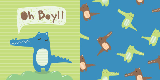 鳄鱼动物卡通可爱无缝图案图片下载