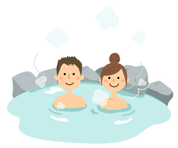 一对年轻夫妇进入温泉图片下载