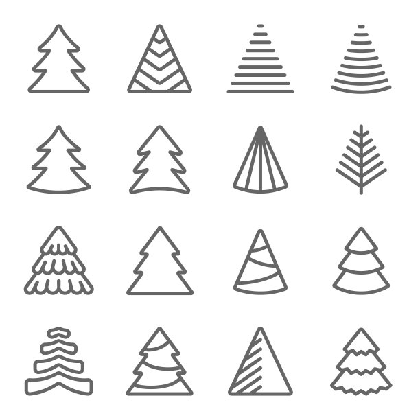 圣诞树图标插图向量集。包含圣诞节，庆祝，针叶林，云杉冬季树，冷杉等图标，和更多。扩大中风图片下载