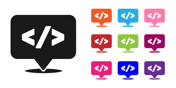 黑色网页设计和前端开发图标隔离在白色背景上。设置图标丰富多彩。向量图片下载