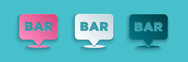 纸切割酒精或啤酒酒吧位置图标孤立在蓝色背景。象征着饮酒，酒吧，俱乐部，酒吧。纸艺术风格。向量图片下载