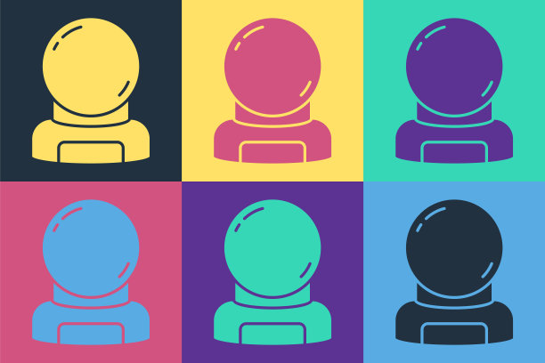 波普艺术宇航员头盔图标孤立的颜色背景。向量图片下载