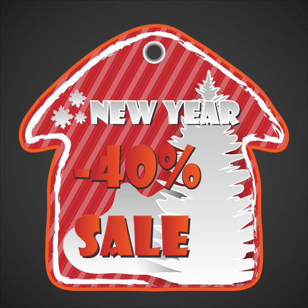 房子形状的红色新年圣诞销售纸标签图片下载