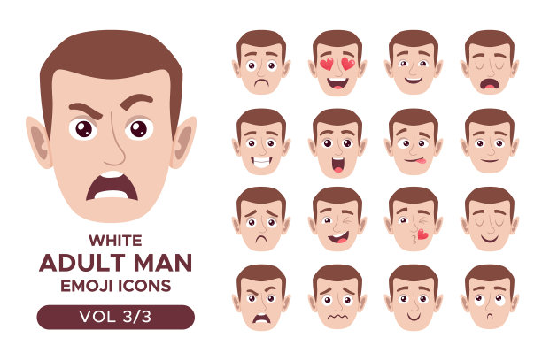 白人成年男子表情符号设置1 3图片下载
