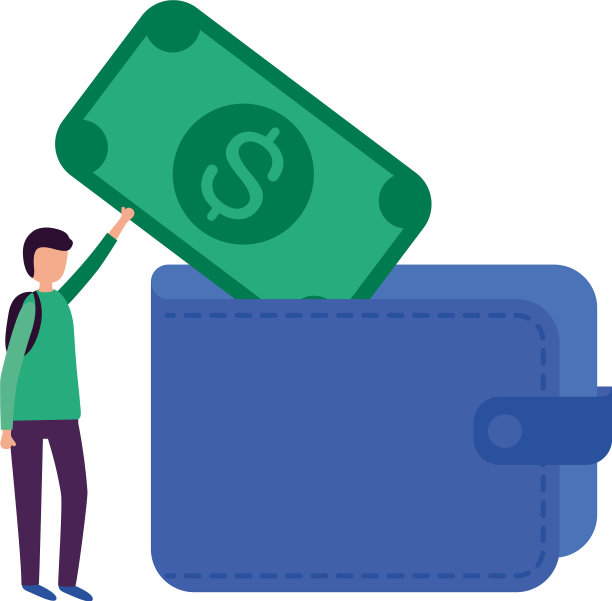 男人的头像与钞票和钱包设计图片下载