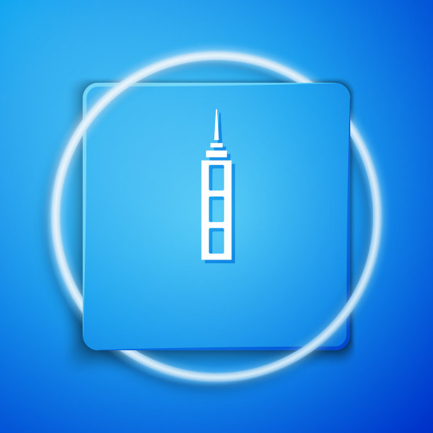 白色摩天大楼图标孤立在蓝色背景图片下载