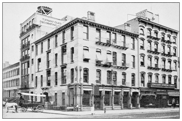 纽约古董黑白照片:蒂凡尼玻璃和装饰公司图片下载