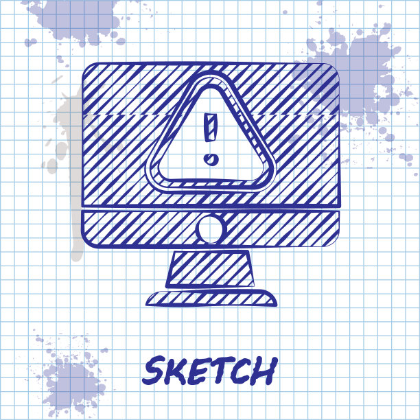 用感叹号勾画电脑显示器的线条图片下载