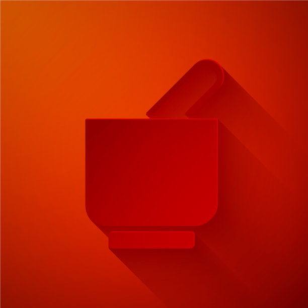 纸刻臼杵图标孤立在红色上图片下载