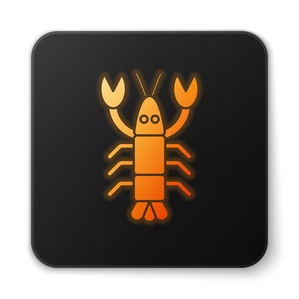 橙色发光的霓虹灯龙虾图标孤立在白色图片下载