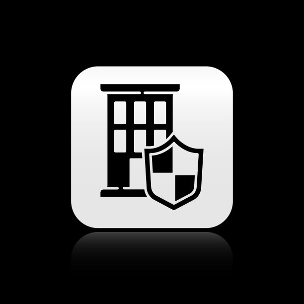 带有盾牌图标的黑屋被隔离在黑色上图片下载