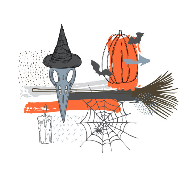 万圣节的鸟头骨素描图片下载