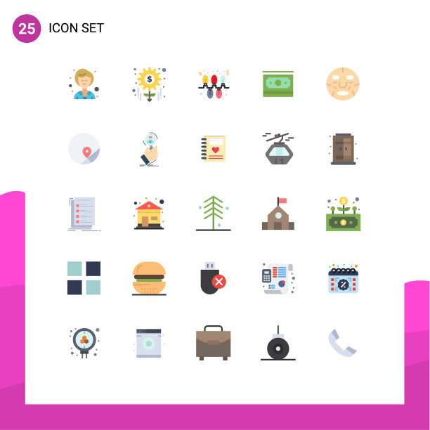包装25个现代平面颜色的标志和符号图片下载