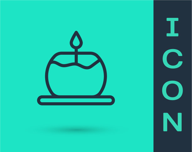 黑线香气蜡烛图标孤立在绿色图片下载