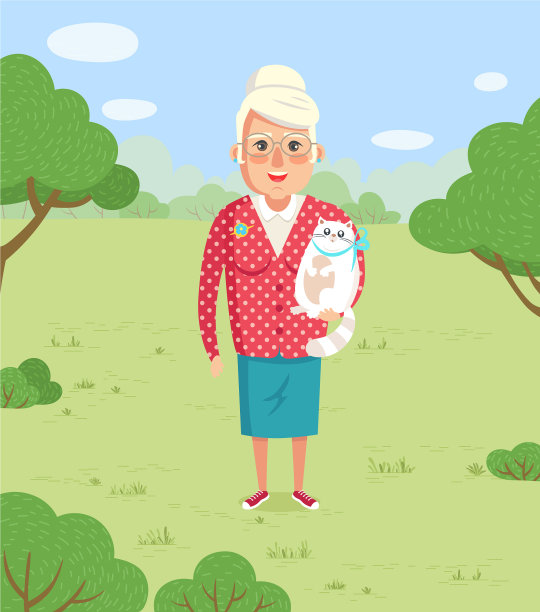 奶奶和猫在乡下休闲图片下载