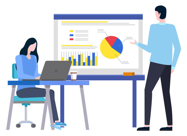 与图形和PC团队一起工作的员工图片下载