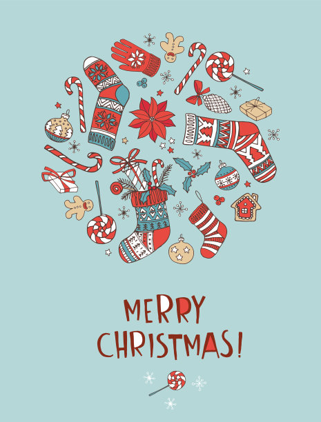 圣诞快乐涂鸦贺卡背景图片下载